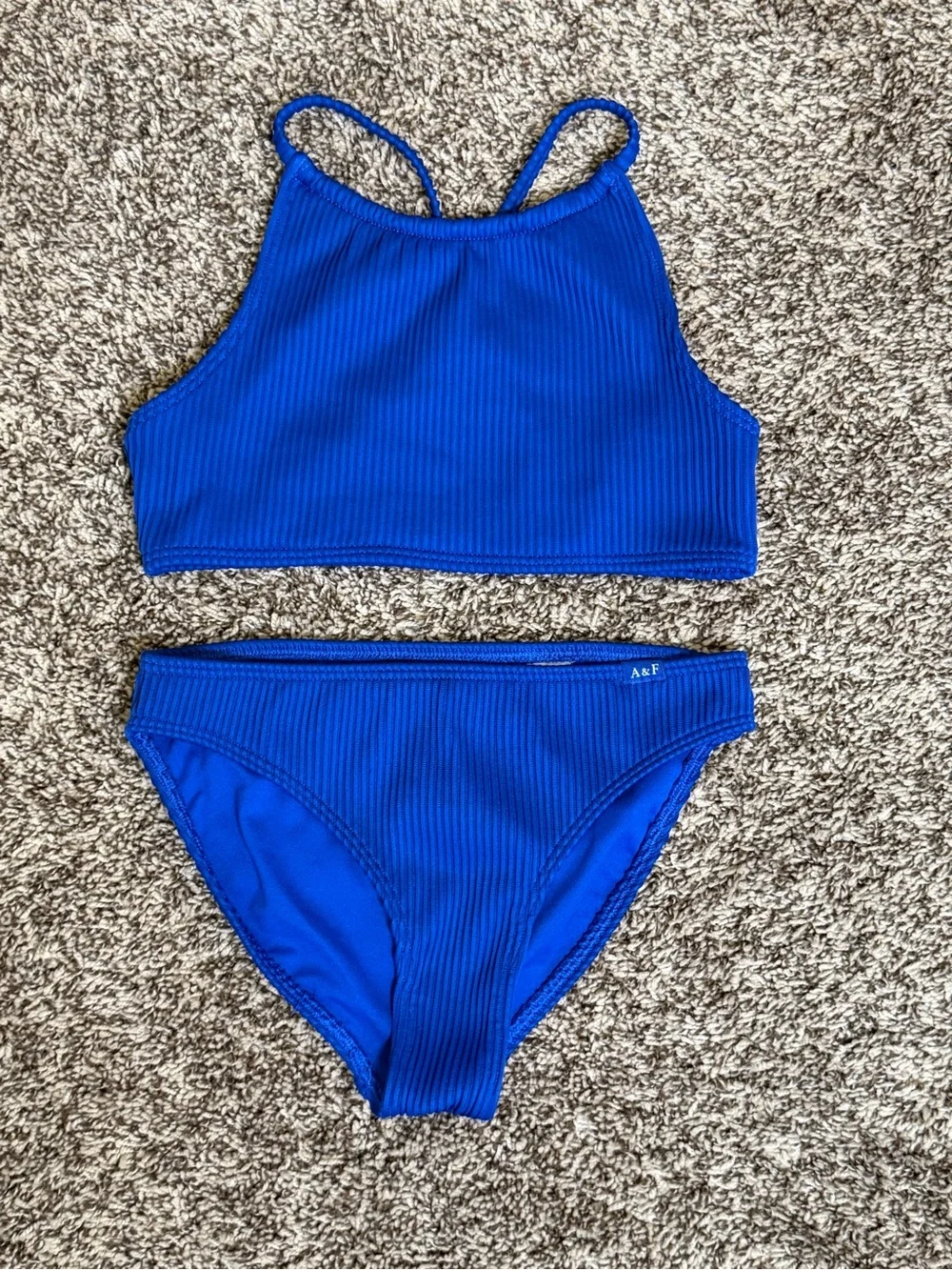 Abercrombie Kids Girls 7/8 Blue Ribbed Bikini Swimsuit 2 Piece A&F
